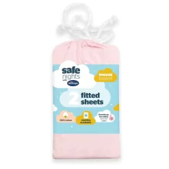 Silentnight Safe Nights 2 Pack Fitted Sheet, Moses Basket - Pink
