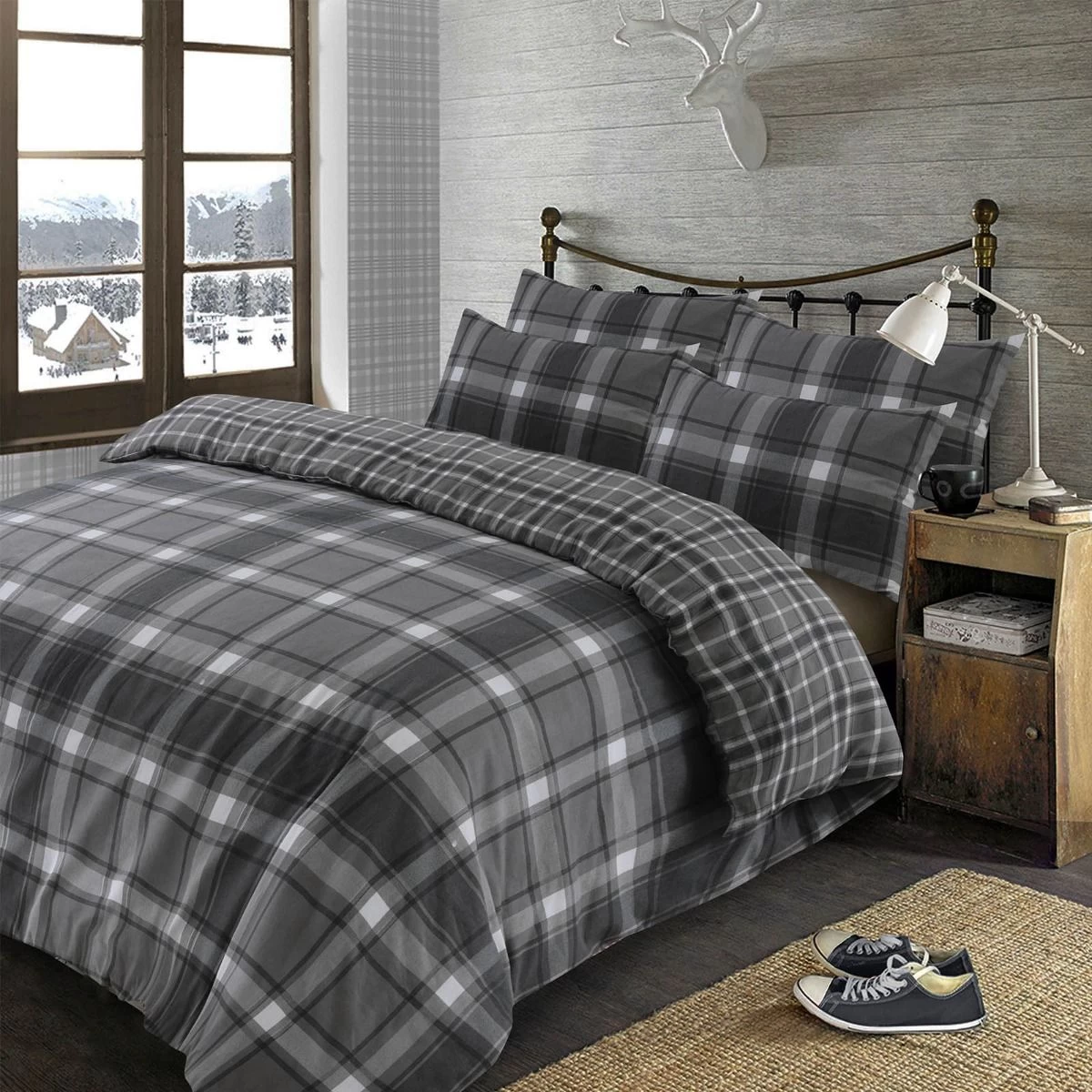 Dreamscene Aspen Brushed Cotton Duvet Cover Set - Grey 1 Dreamscene Aspen Brushed Cotton Duvet Cover Set - Grey