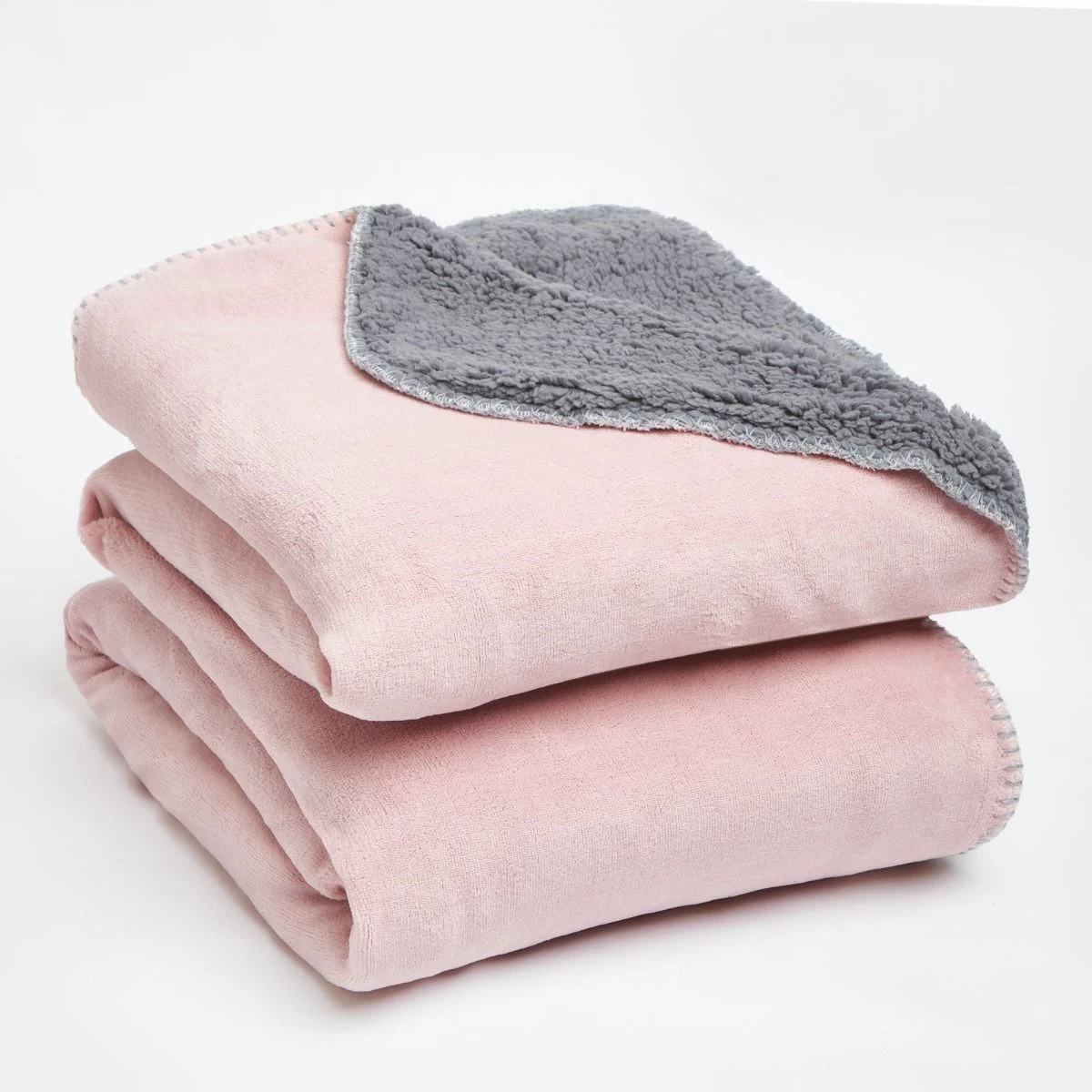 Brentfords Sherpa Throw, Grey/Blush - 150 X 180cm 1 Brentfords Sherpa Throw, Grey/Blush - 150 X 180cm