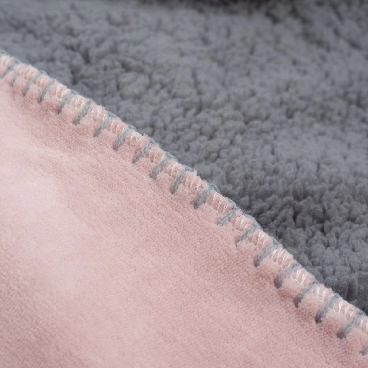 Brentfords Sherpa Throw, Grey/Blush - 150 X 180cm 2 Brentfords Sherpa Throw, Grey/Blush - 150 X 180cm - Image 2