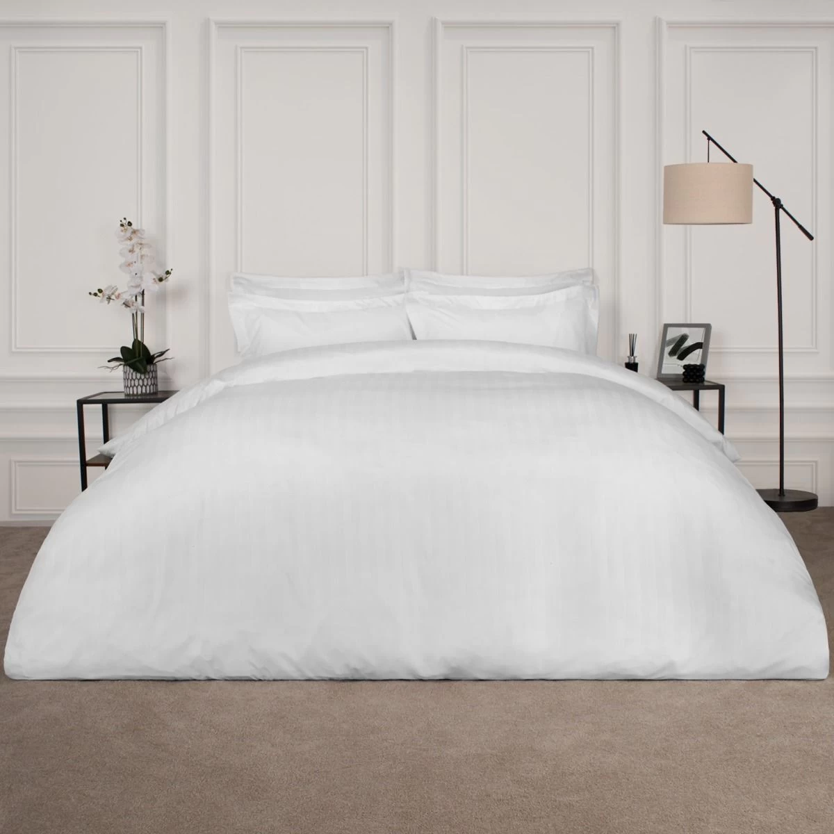 Brentfords Satin Stripe Duvet Cover Set - White 3 Brentfords Satin Stripe Duvet Cover Set - White - Image 3