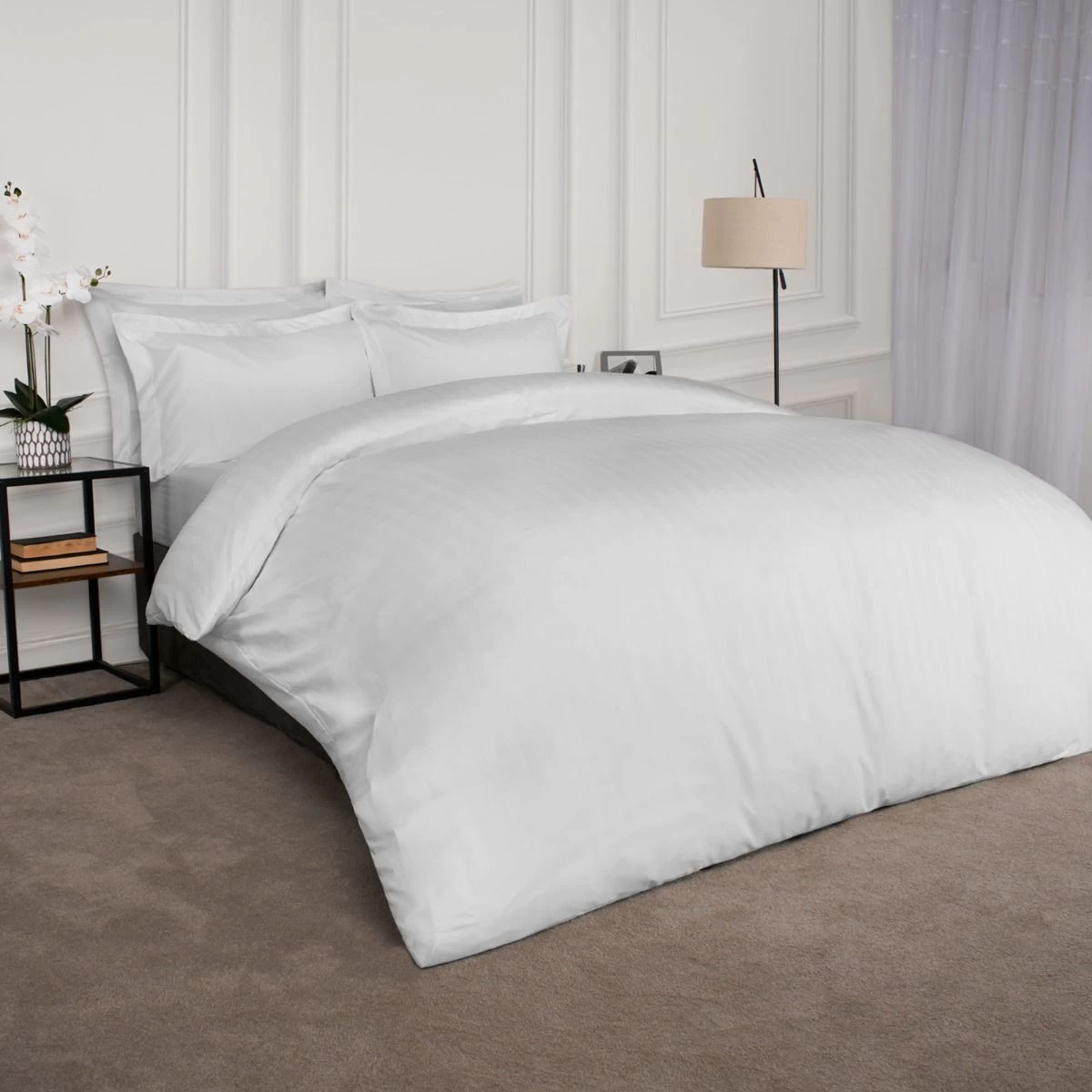 Brentfords Satin Stripe Duvet Cover Set - White 4 Brentfords Satin Stripe Duvet Cover Set - White - Image 4