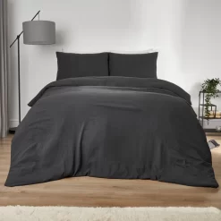 Brentfords Washed Linen Look Duvet Set - Charcoal