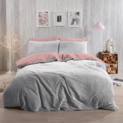 Brentfords Teddy Fleece Reversible Duvet Cover Set - Blush Pink/Grey 7 Brentfords Teddy Fleece Reversible Duvet Cover Set - Blush Pink/Grey -Sienna Store bdhstre duvet set reversible teddy grey blush rv