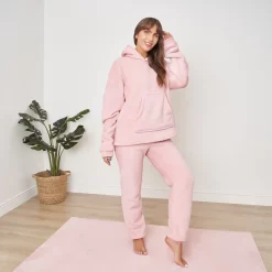Dreamscene Sherpa Fleece Pyjama Set - Blush