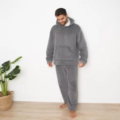 Dreamscene Sherpa Fleece Pyjama Set - Charcoal