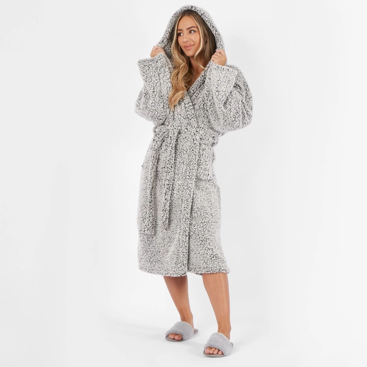 Brentfords Teddy Marl Dressing Gown - Charcoal 2 Brentfords Teddy Marl Dressing Gown - Charcoal - Image 2