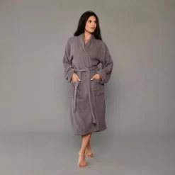 Brentfords 100% Cotton Towelling Dressing Gown - Charcoal Grey -Sienna Store bgtopld towel bathrobe charcoal 2