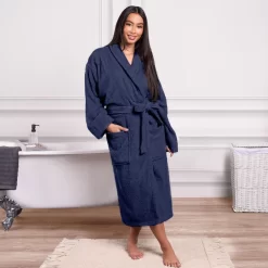 Brentfords 100% Cotton Towelling Dressing Gown - Navy Blue