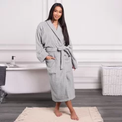 Brentfords 100% Cotton Towelling Dressing Gown - Silver Grey