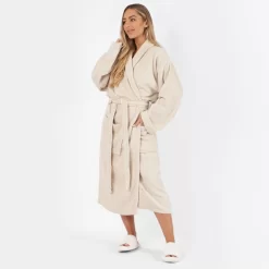 Brentfords 100% Cotton Towelling Dressing Gown, Beige - Adults