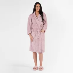Brentfords Waffle Fleece Dressing Gown, One Size - Blush