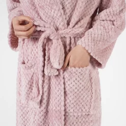Brentfords Waffle Fleece Dressing Gown, One Size - Blush -Sienna Store bgwapldbl01 3s