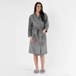 Brentfords Waffle Fleece Dressing Gown, One Size - Charcoal Grey