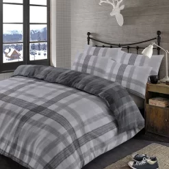 Dreamscene Boston Brushed Cotton Duvet Cover Set - Grey