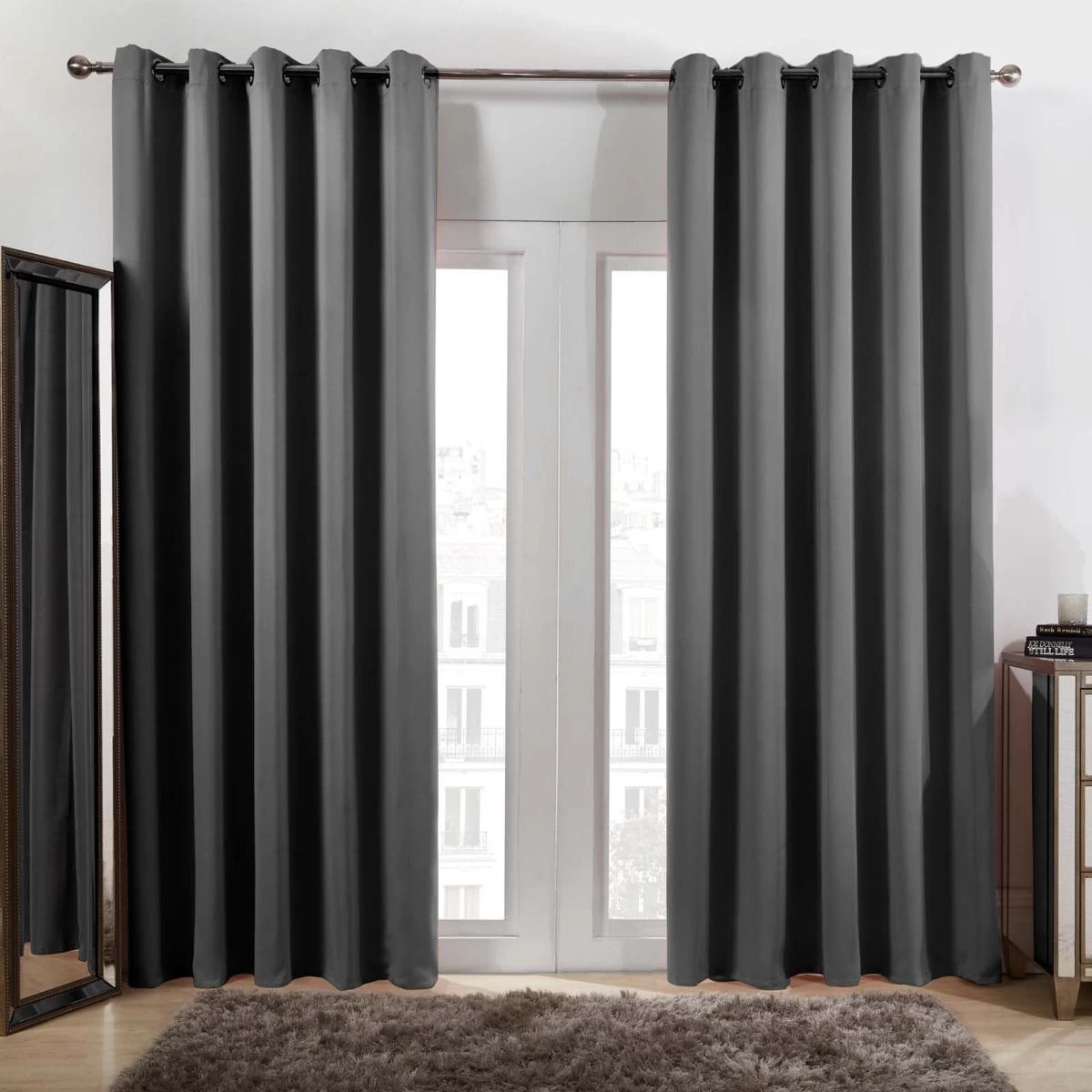 Dreamscene Eyelet Blackout Curtains - Charcoal 1 Dreamscene Eyelet Blackout Curtains - Charcoal