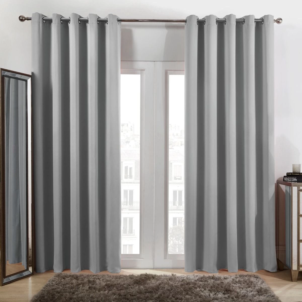 Dreamscene Eyelet Blackout Curtains - Silver 1 Dreamscene Eyelet Blackout Curtains - Silver