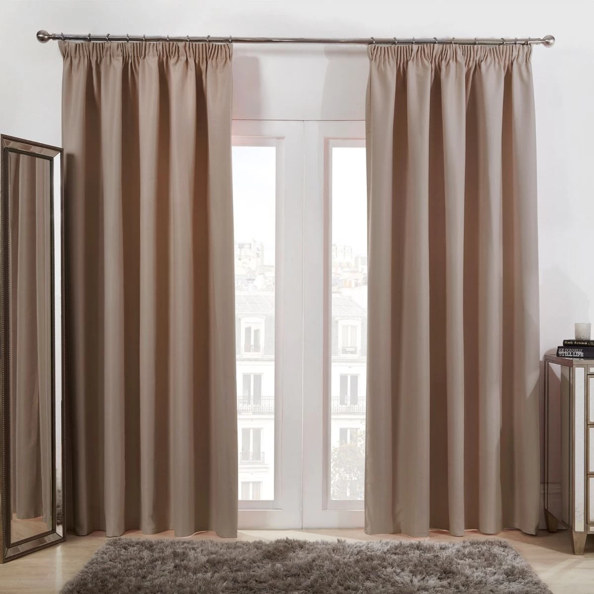 Pencil Pleat Thermal Blackout Curtains - Beige 1 Pencil Pleat Thermal Blackout Curtains - Beige