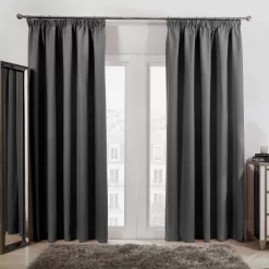 Pencil Pleat Thermal Blackout Curtains - Charcoal