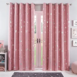 Dreamscene Star Blackout Galaxy Kids Curtains - Blush Pink