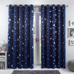 Dreamscene Star Blackout Galaxy Kids Curtains - Navy Blue