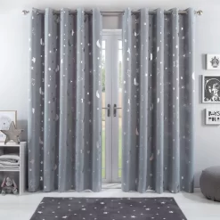 Dreamscene Star Blackout Galaxy Kids Curtains - Silver Grey