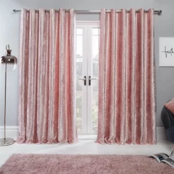 Sienna Home Crushed Velvet Eyelet Curtains - Blush