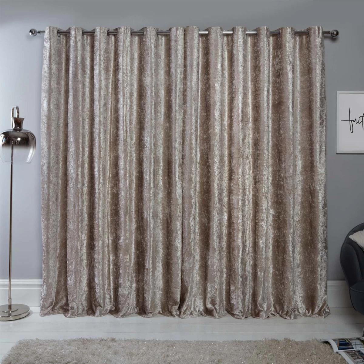 Sienna Home Crushed Velvet Eyelet Curtains - Natural Gold 2 Sienna Home Crushed Velvet Eyelet Curtains - Natural Gold - Image 2