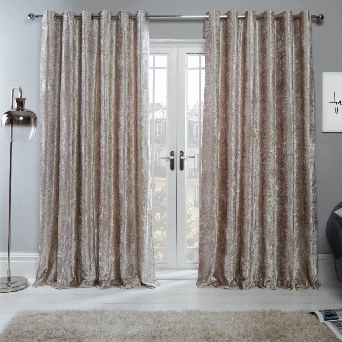Sienna Home Crushed Velvet Eyelet Curtains - Natural Gold 1 Sienna Home Crushed Velvet Eyelet Curtains - Natural Gold