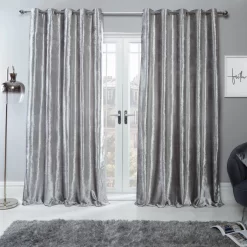 Sienna Home Crushed Velvet Eyelet Curtains - Silver
