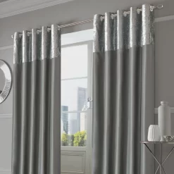 Sienna Home Manhattan Crushed Velvet Band Eyelet Curtains - Silver Grey