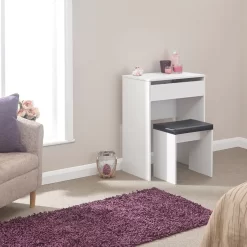 Compact Dressing Table With Stool - White