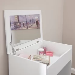 Compact Dressing Table With Stool - White -Sienna Store comdtswht 08