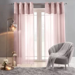Sienna Crushed Velvet Voile Net Curtains Eyelet, Blush Pink - 55" X 87"