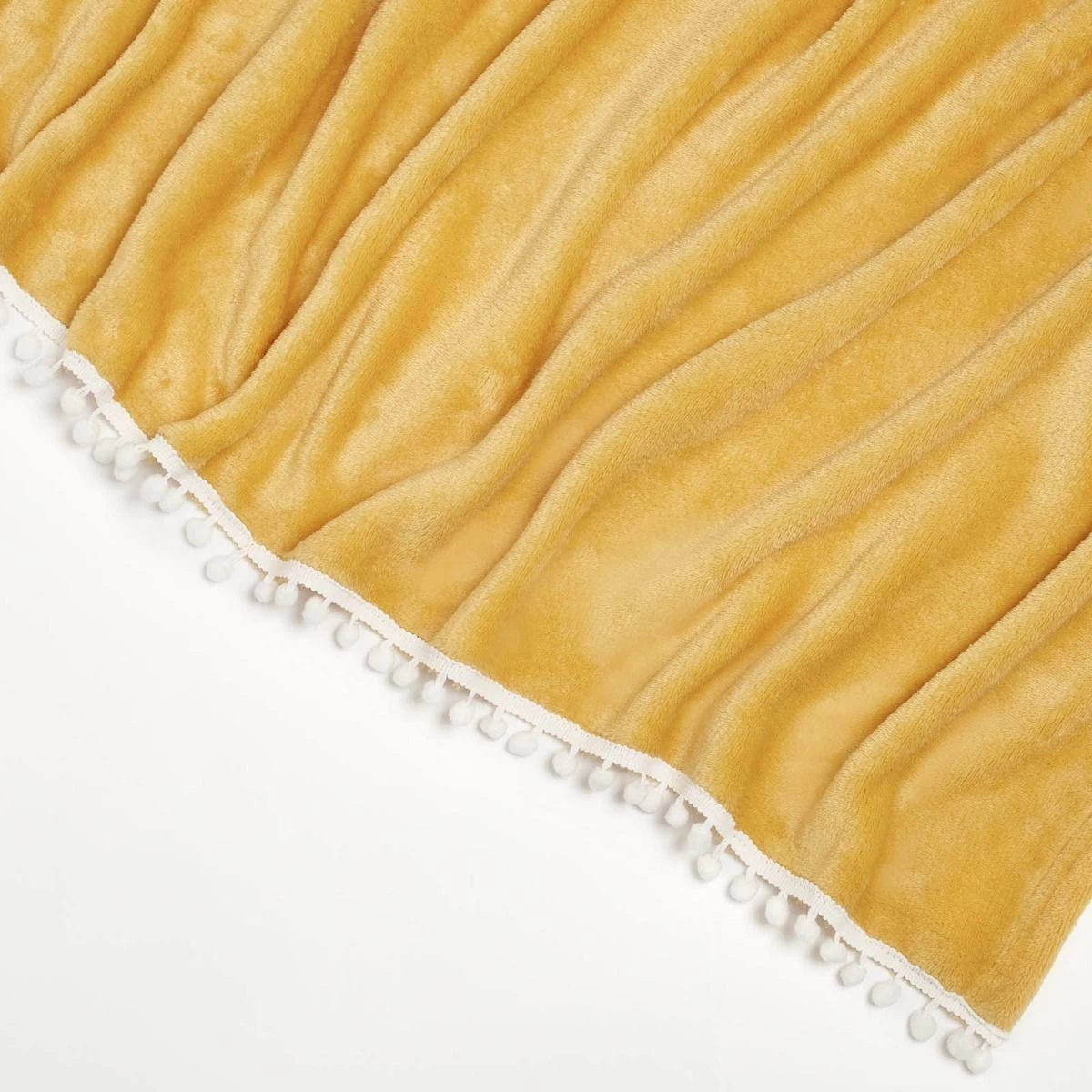 Dreamscene Flannel Fleece Pom Pom Throw - Ochre 1 Dreamscene Flannel Fleece Pom Pom Throw - Ochre