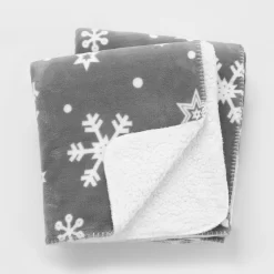 Dreamscene Snowflake Print Sherpa Throw, Grey - 150 X 180cm -Sienna Store dbshchrgy 3s