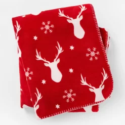 Dreamscene Stag Snow Print Sherpa Throw, Red - 150 X 180cm -Sienna Store dbshchrre 2s