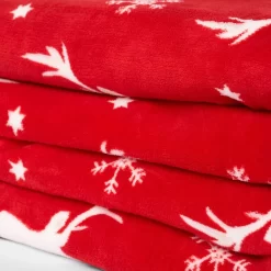 Dreamscene Stag Snow Print Sherpa Throw, Red - 150 X 180cm -Sienna Store dbshchrre 3s