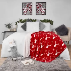 Dreamscene Stag Snow Print Sherpa Throw, Red - 150 X 180cm -Sienna Store dbshchrre 6s