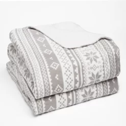 Dreamscene Nordic Print Sherpa Fleece Throw, Grey/White - 150 X 180cm