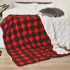Dreamscene Large Tartan Sherpa Flannel Fleece Throw Blanket, Check Red - 150 X 180cm -Sienna Store dbshtarre 4s