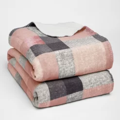 Dreamscene Tartan Check Fleece Throw, 150 X 180cm - Blush