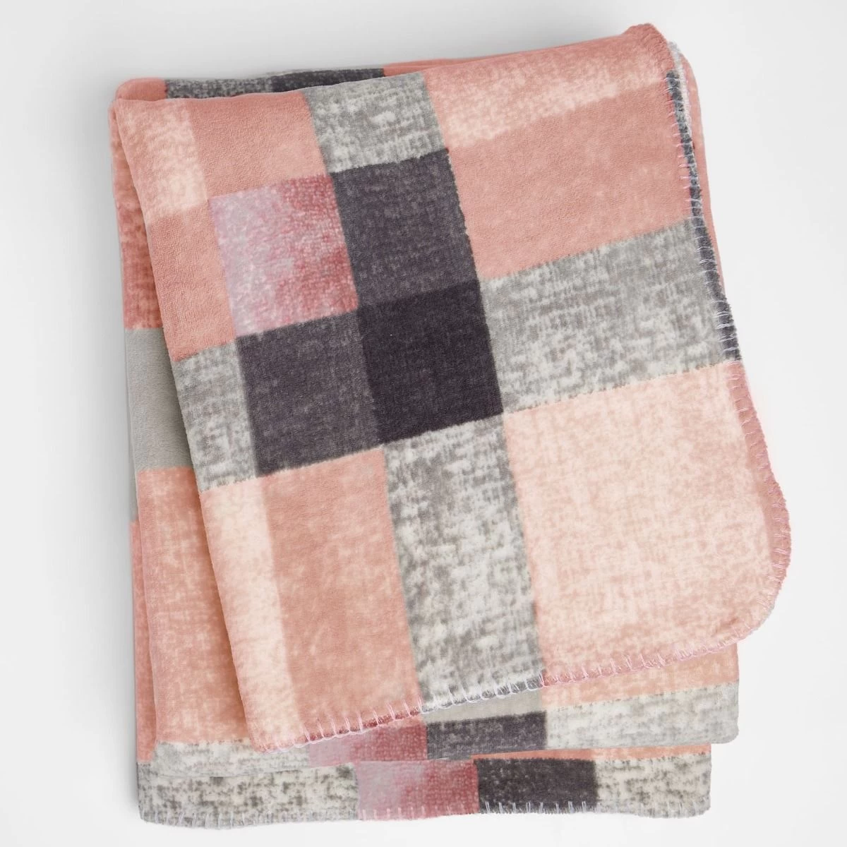 Dreamscene Tartan Check Fleece Throw, 150 X 180cm - Blush 2 Dreamscene Tartan Check Fleece Throw, 150 X 180cm - Blush - Image 2