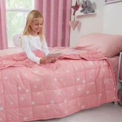 Dreamscene Kids Star Teddy Fleece Weighted Blanket, Blush - 3kg -Sienna Store dbwestr blanket weighted star teddy blush ss 6