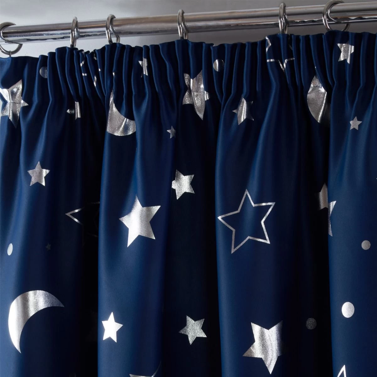 Dreamscene Galaxy Star Blackout Pencil Pleat Curtains - Navy Blue 3 Dreamscene Galaxy Star Blackout Pencil Pleat Curtains - Navy Blue - Image 3