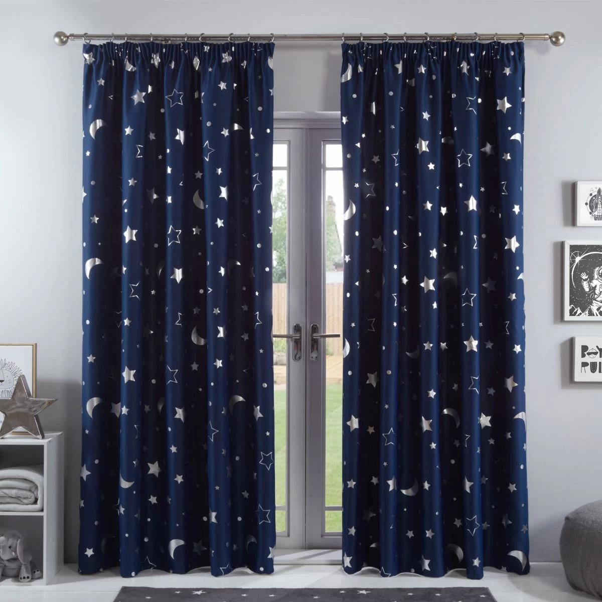 Dreamscene Galaxy Star Blackout Pencil Pleat Curtains - Navy Blue 1 Dreamscene Galaxy Star Blackout Pencil Pleat Curtains - Navy Blue
