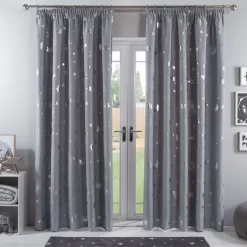 Dreamscene Galaxy Star Blackout Pencil Pleat Curtains - Silver Grey