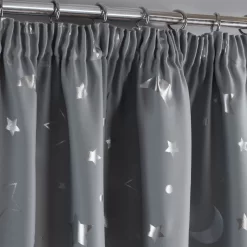 Dreamscene Galaxy Star Blackout Pencil Pleat Curtains - Silver Grey 5 Dreamscene Galaxy Star Blackout Pencil Pleat Curtains - Silver Grey -Sienna Store dcbpgal pencil pleat curtain galaxy silver sw