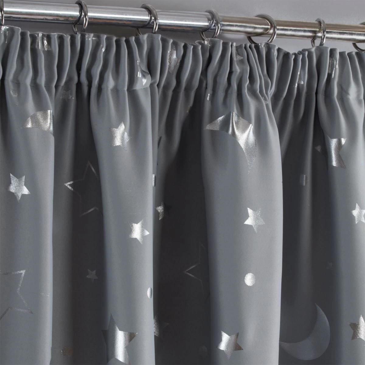 Dreamscene Galaxy Star Blackout Pencil Pleat Curtains - Silver Grey 3 Dreamscene Galaxy Star Blackout Pencil Pleat Curtains - Silver Grey - Image 3