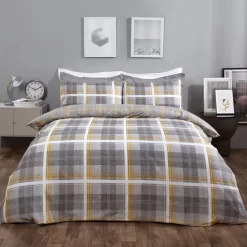 Dreamscene Denim Check Duvet Cover Set - Grey/Ochre 7 Dreamscene Denim Check Duvet Cover Set - Grey/Ochre -Sienna Store ddhschk duvet set denim check ochre